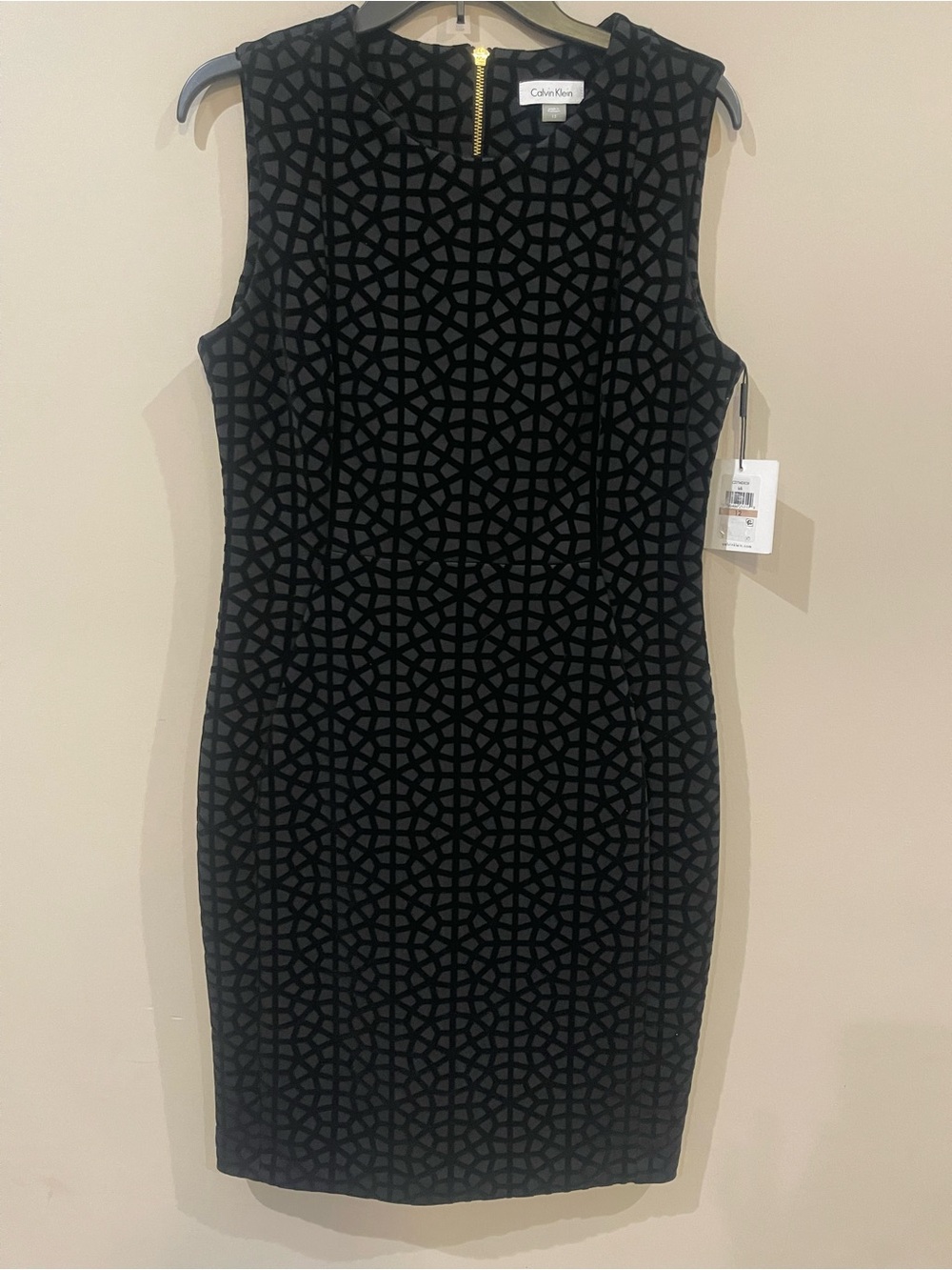 Calvin Klein Black Geometric Midi Sheath Dress